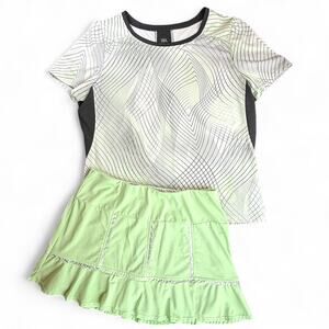TAIL Golf Tennis Set Flounce Mint Green Skort M Geo Top Pickleball Activewear L